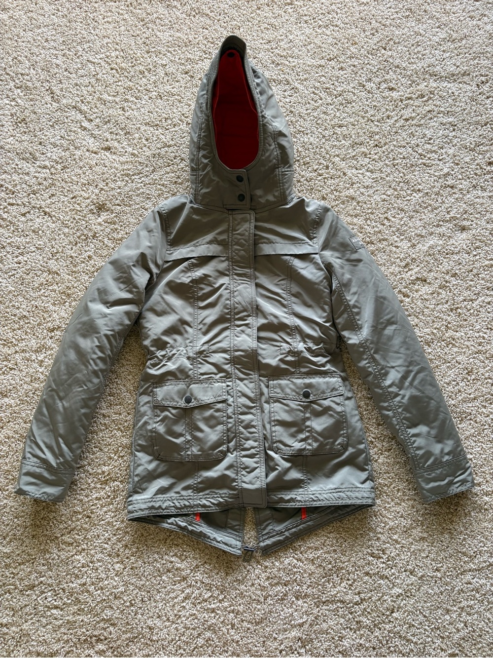 NWT Abercrombie Fitch Olive Green Hooded Parka Jacket XS Orange Quilted Lined